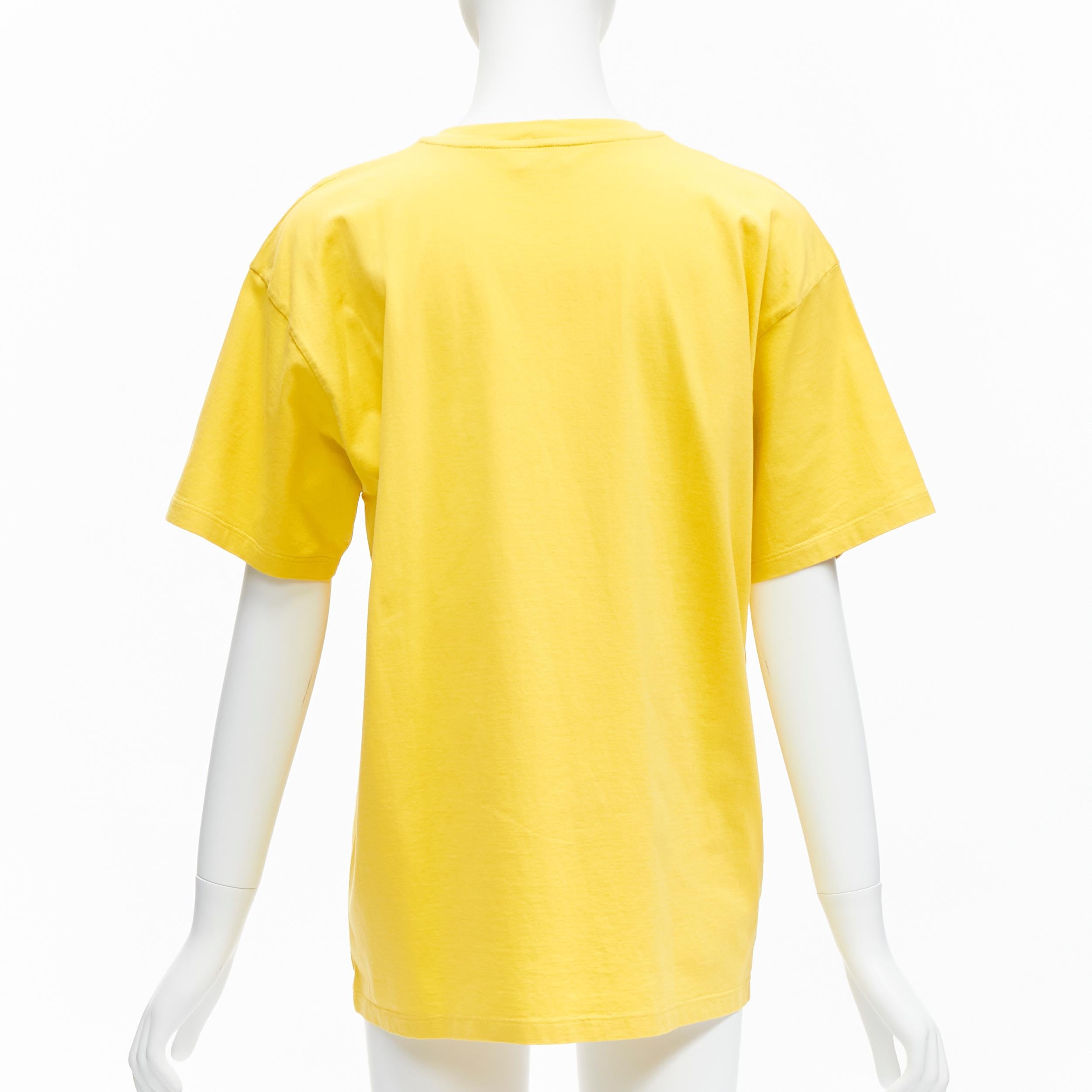 Women's CELINE Hedi Slimane yellow black logo cotton short sleeves round neck tshirt XS For Sale