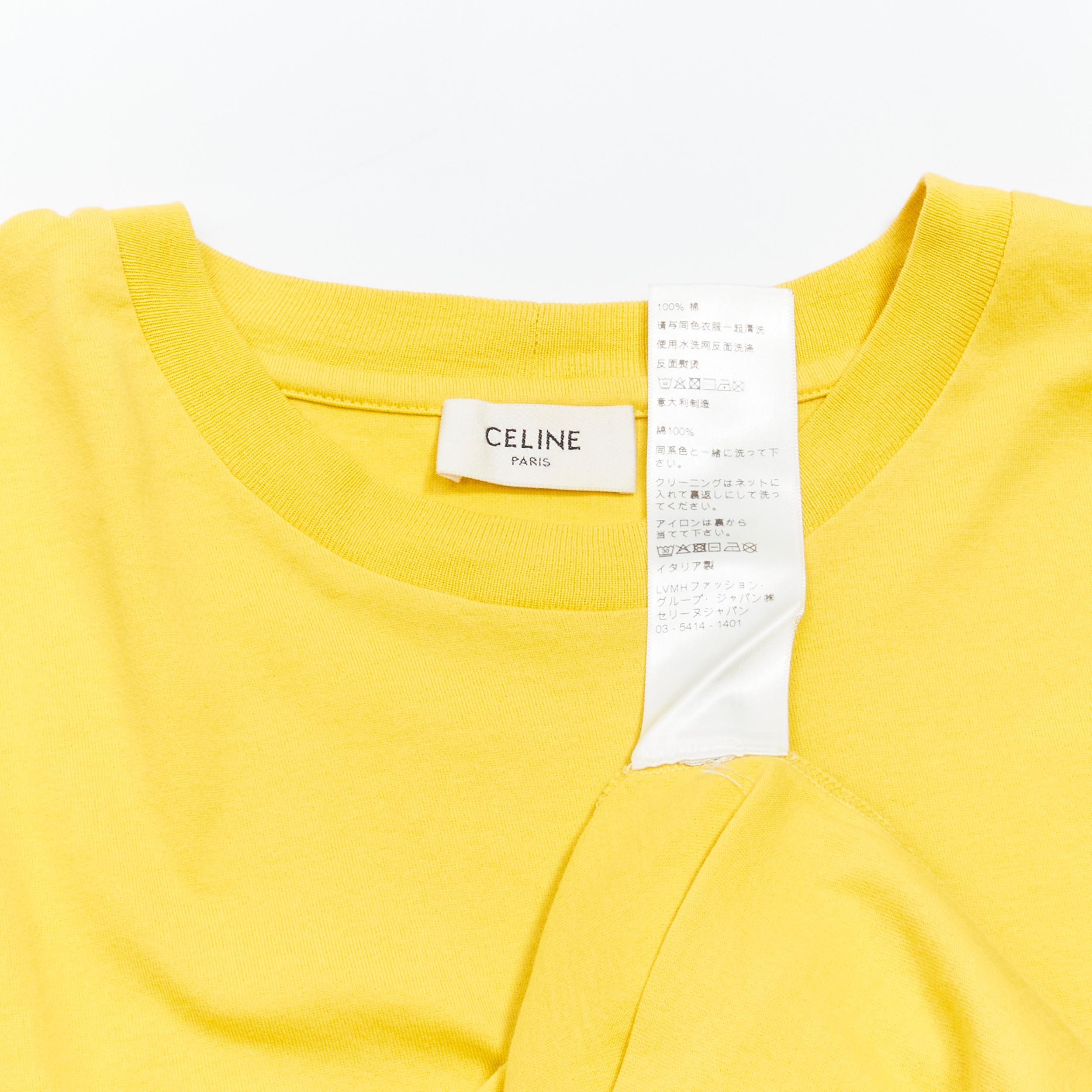 CELINE Hedi Slimane yellow black logo cotton short sleeves round neck tshirt XS For Sale 3