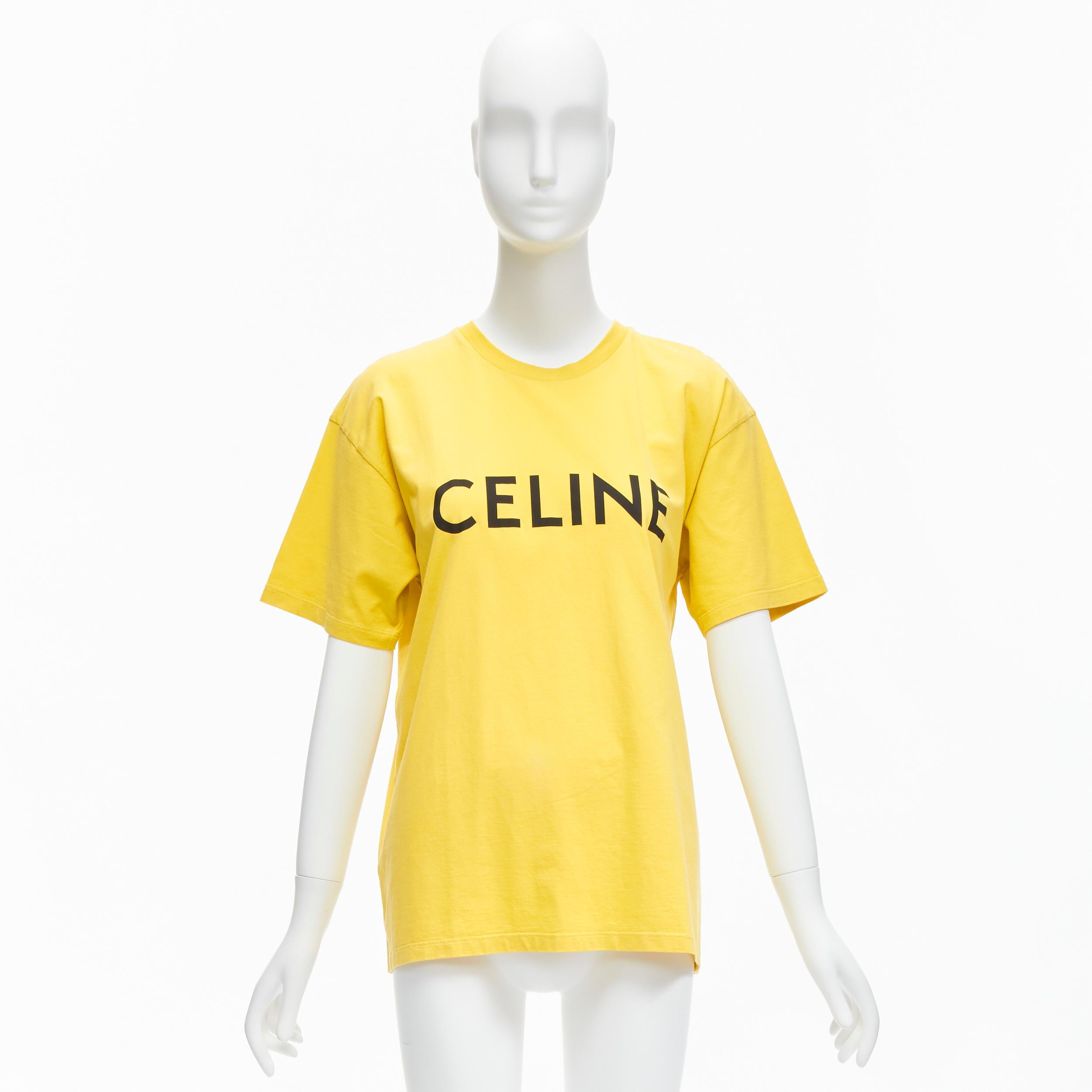 CELINE Hedi Slimane yellow black logo cotton short sleeves round neck tshirt XS For Sale 4