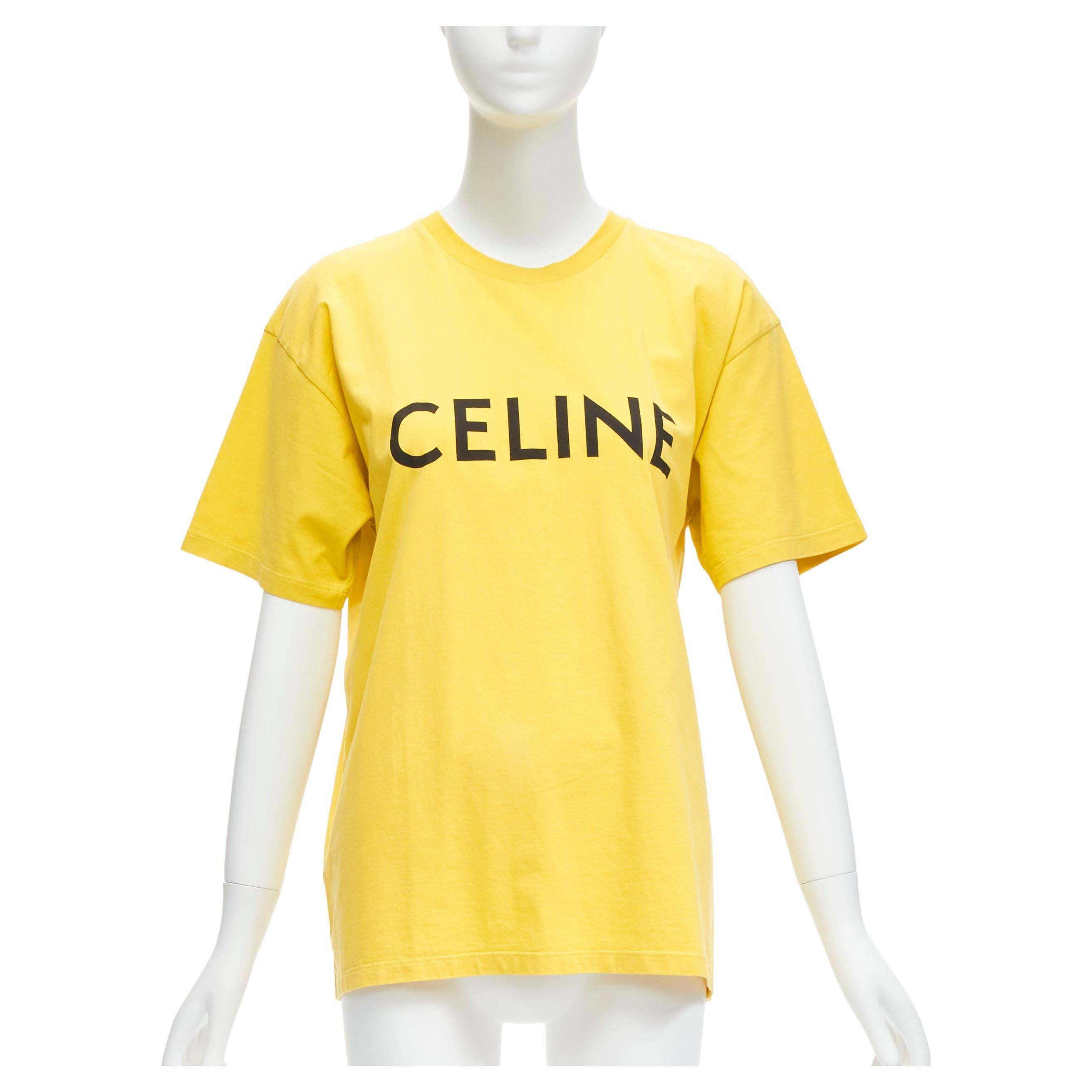 CELINE Hedi Slimane yellow black logo cotton short sleeves round neck tshirt XS For Sale