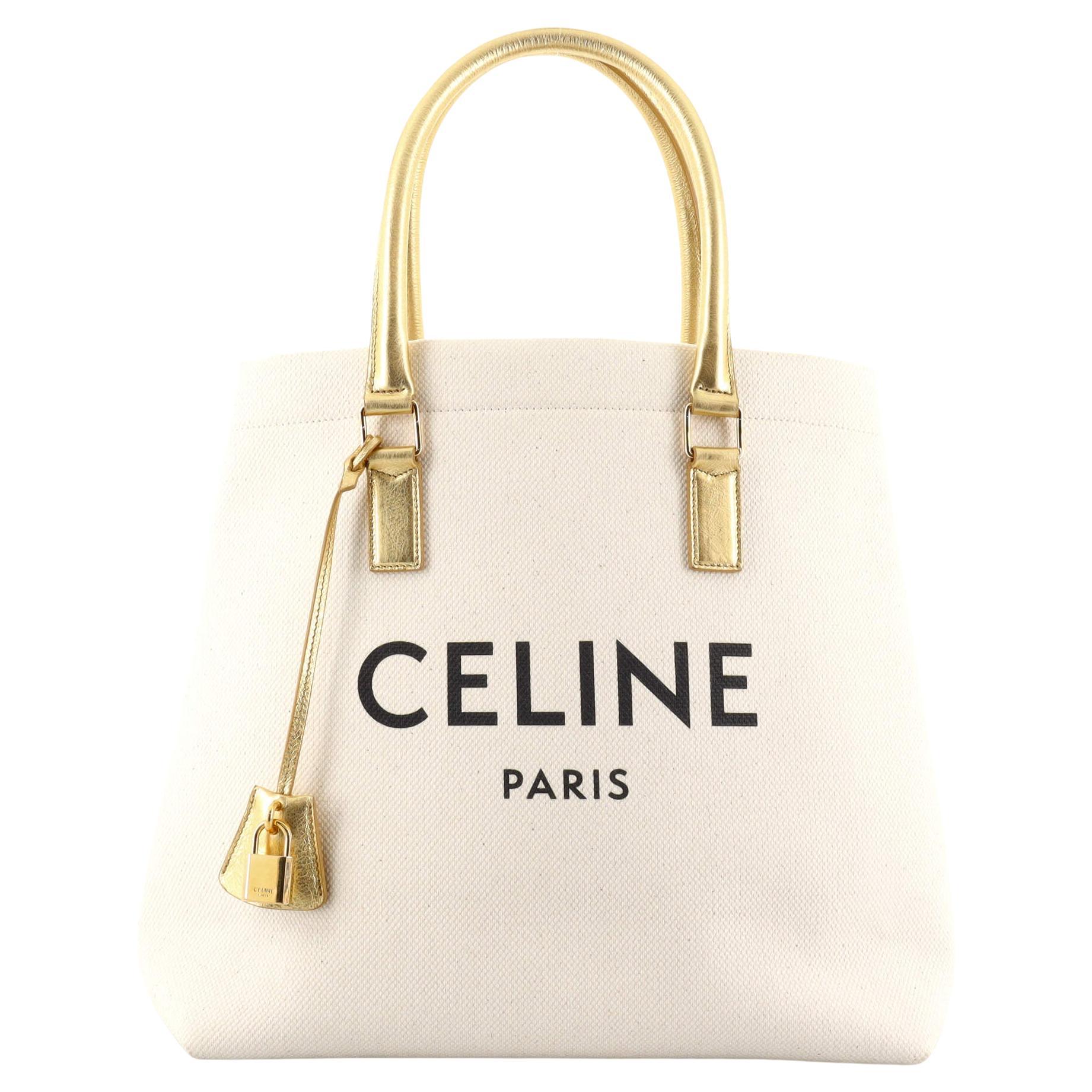 Celine Bucket Bag Small Triomphe Tan in Coated Canvas with Gold
