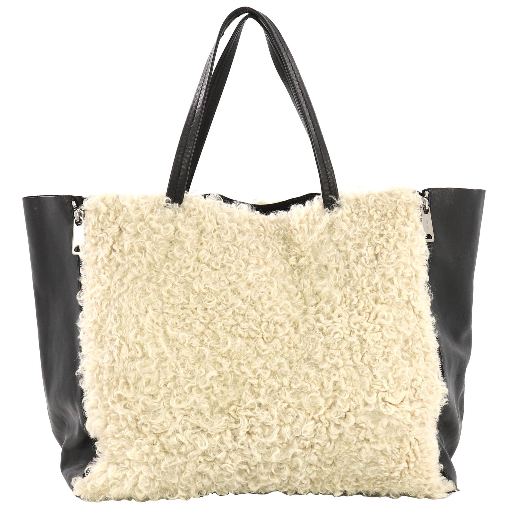 Celine Horizontal Gusset Cabas Tote Shearling and Leather Large