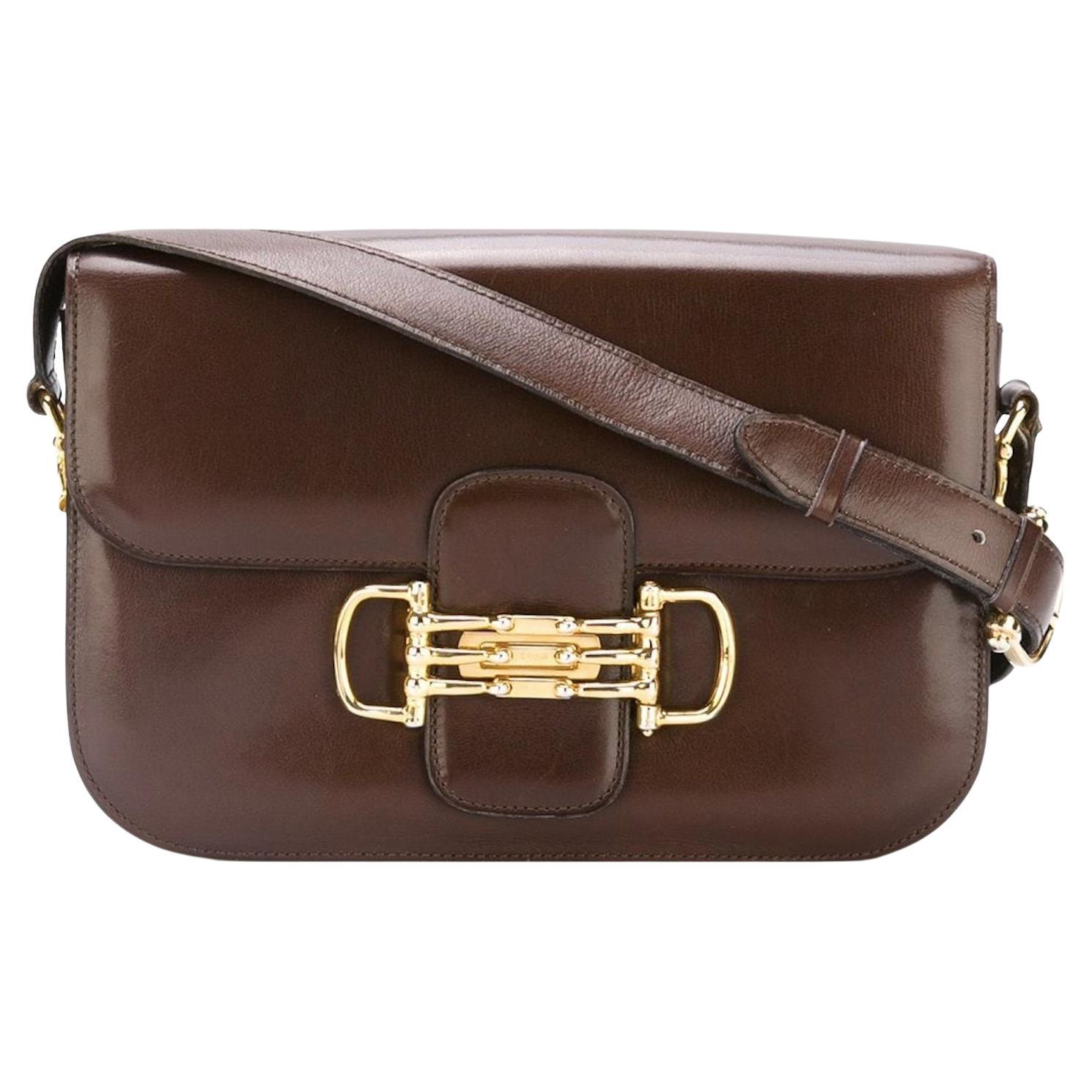 Celine Rare Vintage Cognac Ostrich Leather Gold Chain Shoulder Flap Bag