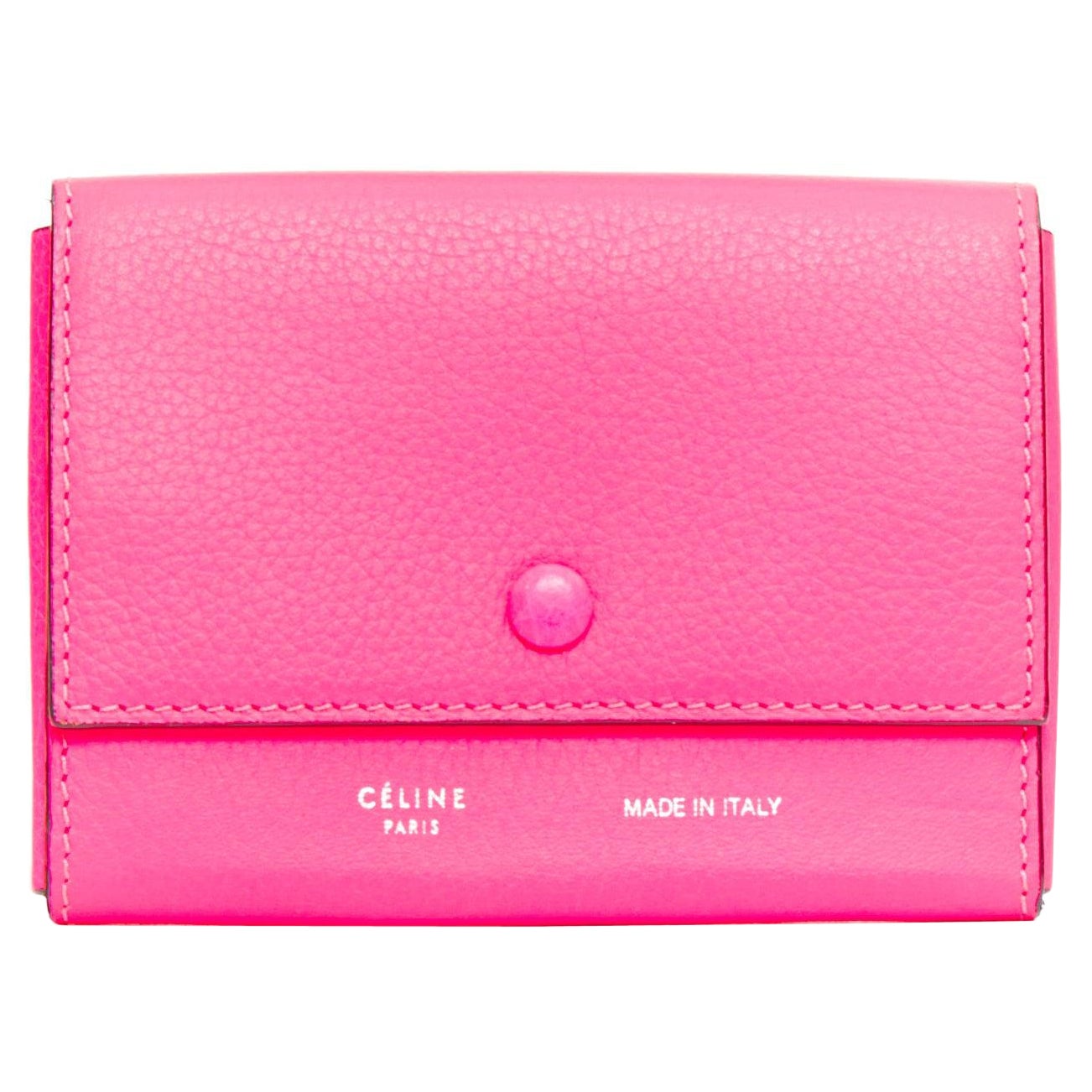 Portafoglio a 4 lembi CELINE in pelle granulata rosa caldo con logo argento in vendita