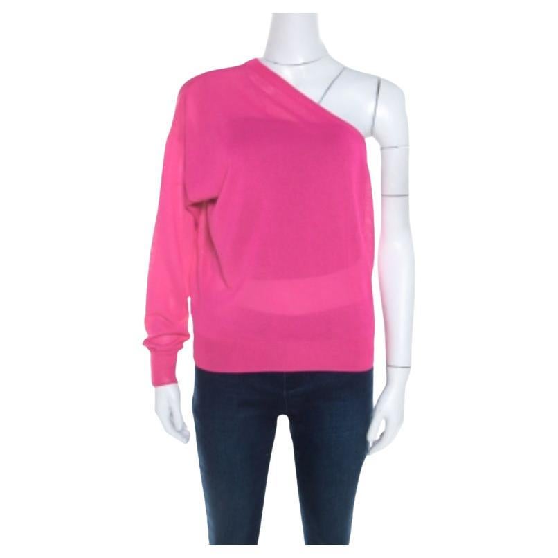 Celine Hot Pink Ribbed Knit One Shoulder Top M