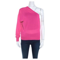Celine Top de un hombro de punto acanalado rosa intenso M