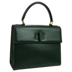 Vintage Celine Hunter Leather Kelly Style Evening Top Handle Satchel Shoulder Flap Bag