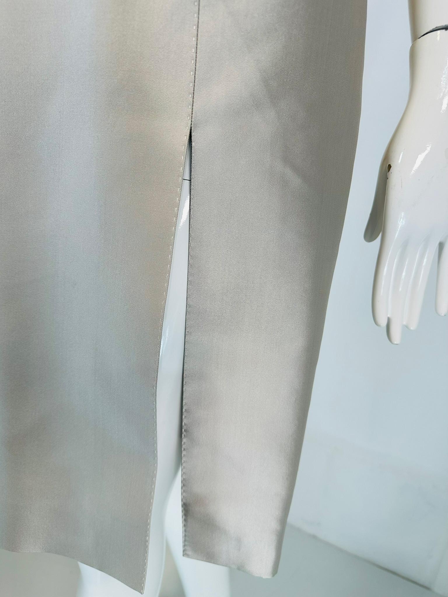 Celine Ice Blue Silk V Neck Suplice Bodice Cocktail Dress with Rose Applique 42 For Sale 11