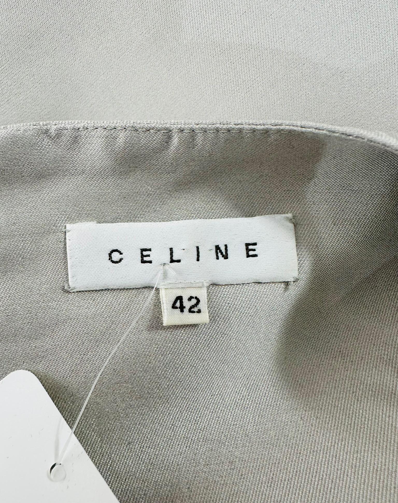 Celine Ice Blue Silk V Neck Suplice Bodice Cocktail Dress with Rose Applique 42 For Sale 12