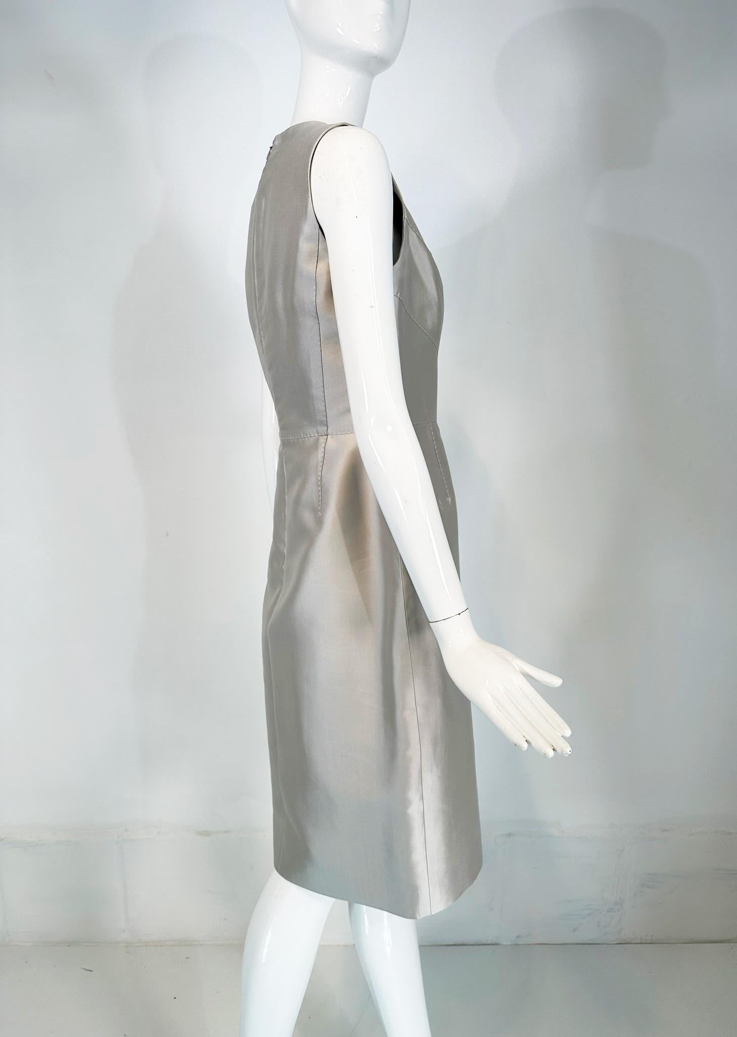 Celine Ice Blue Silk V Neck Suplice Bodice Cocktail Dress with Rose Applique 42 For Sale 1