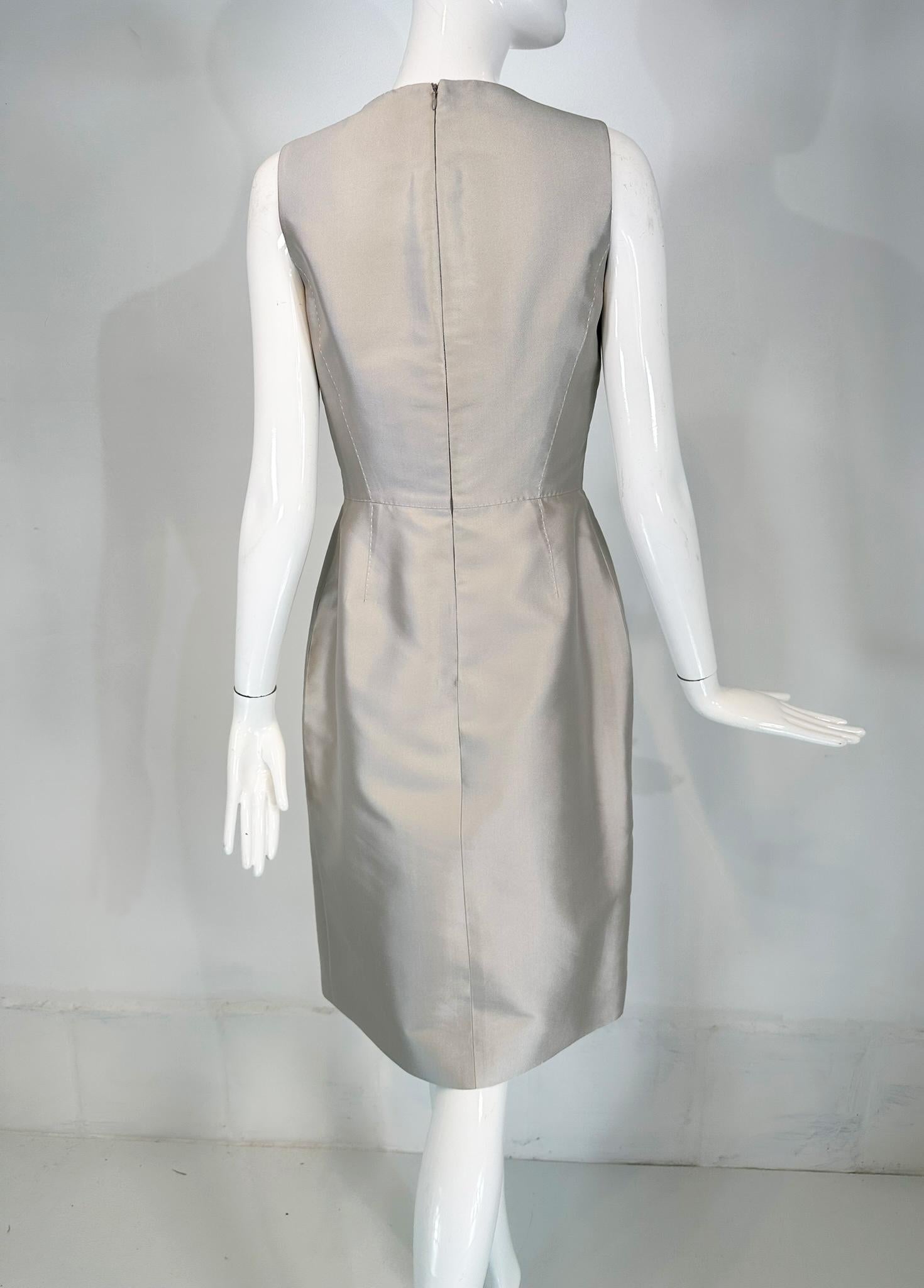 Celine Ice Blue Silk V Neck Suplice Bodice Cocktail Dress with Rose Applique 42 For Sale 3