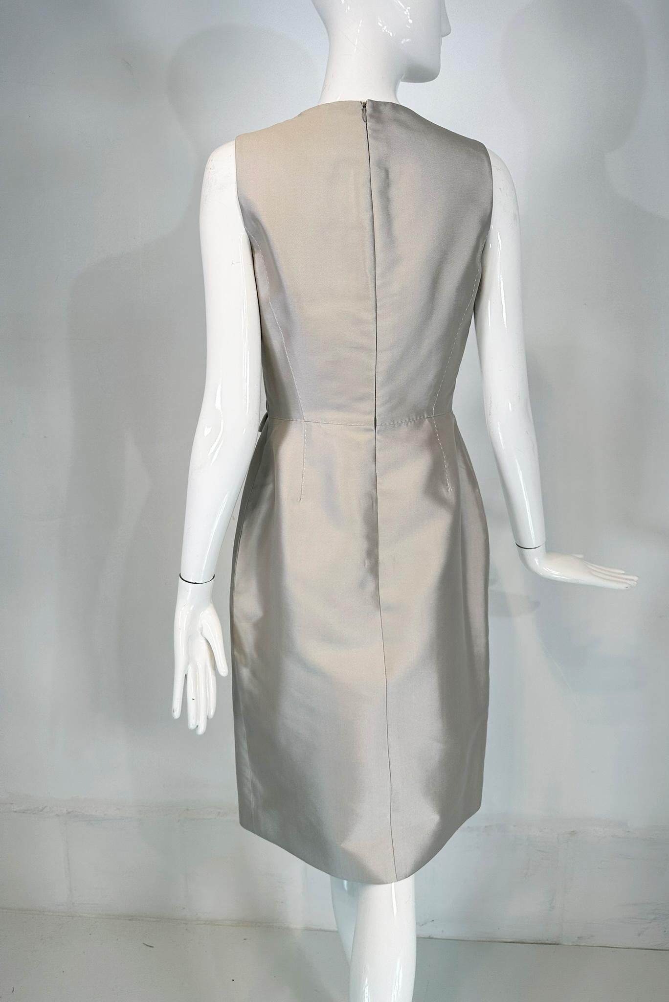 Celine Ice Blue Silk V Neck Suplice Bodice Cocktail Dress with Rose Applique 42 For Sale 4