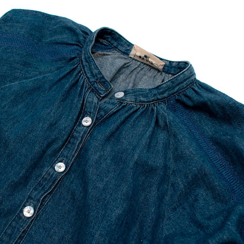 Celine Indigo Denim Embroidered Peasant Tunic In Excellent Condition For Sale In London, GB