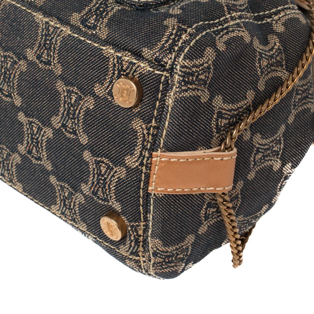 Celine Indigo/Pfirsich Makadam Denim und Leder Doppeltasche Satchel 5