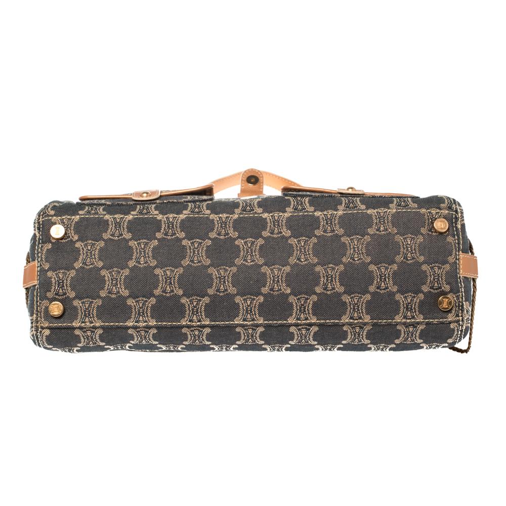 Celine Indigo/Pfirsich Makadam Denim und Leder Doppeltasche Satchel 7