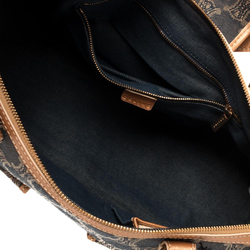 Celine Indigo/Pfirsich Makadam Denim und Leder Doppeltasche Satchel 3