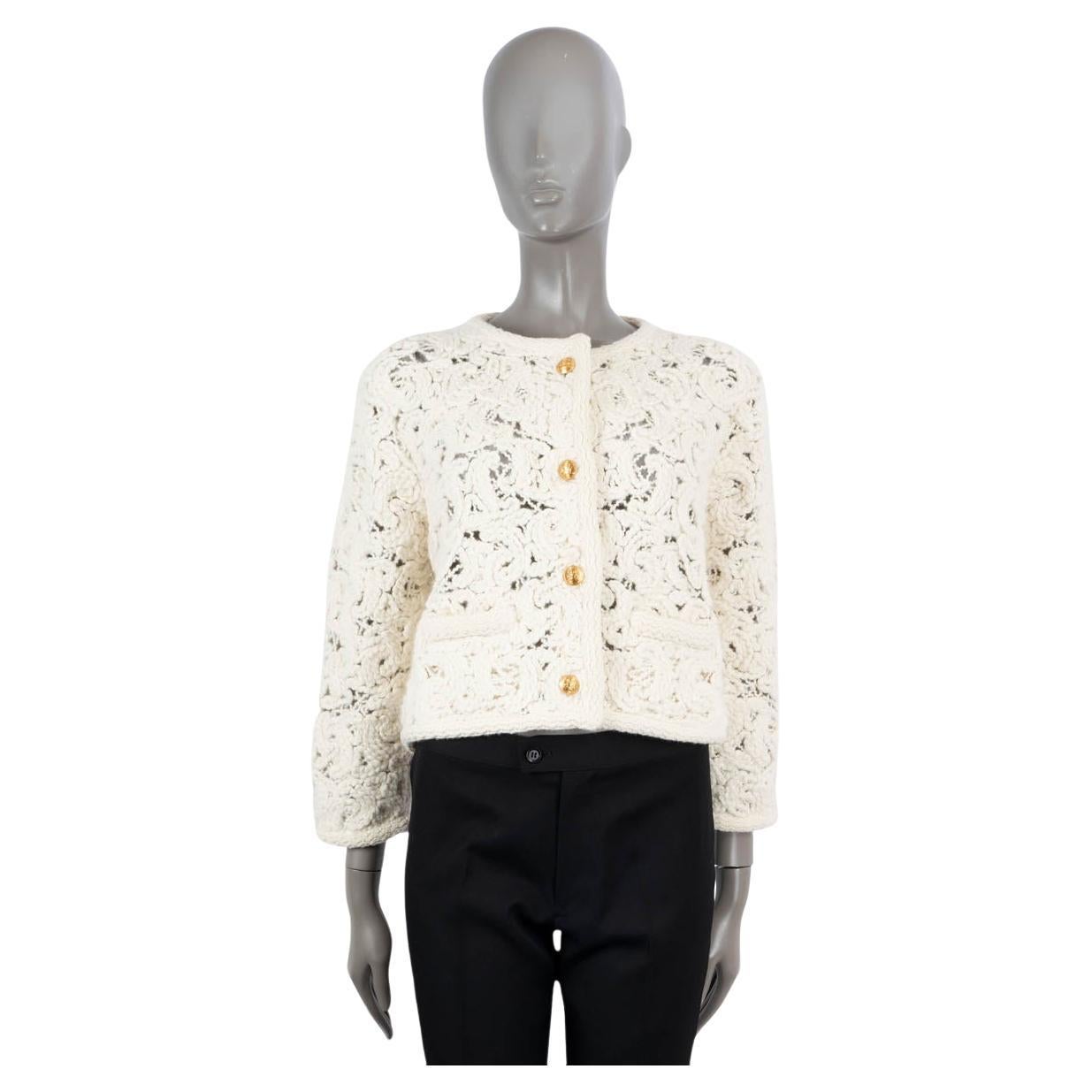 CELINE ivory alpaca 2023 CORNELLY CROCHET KNIT Cardigan Jacket L