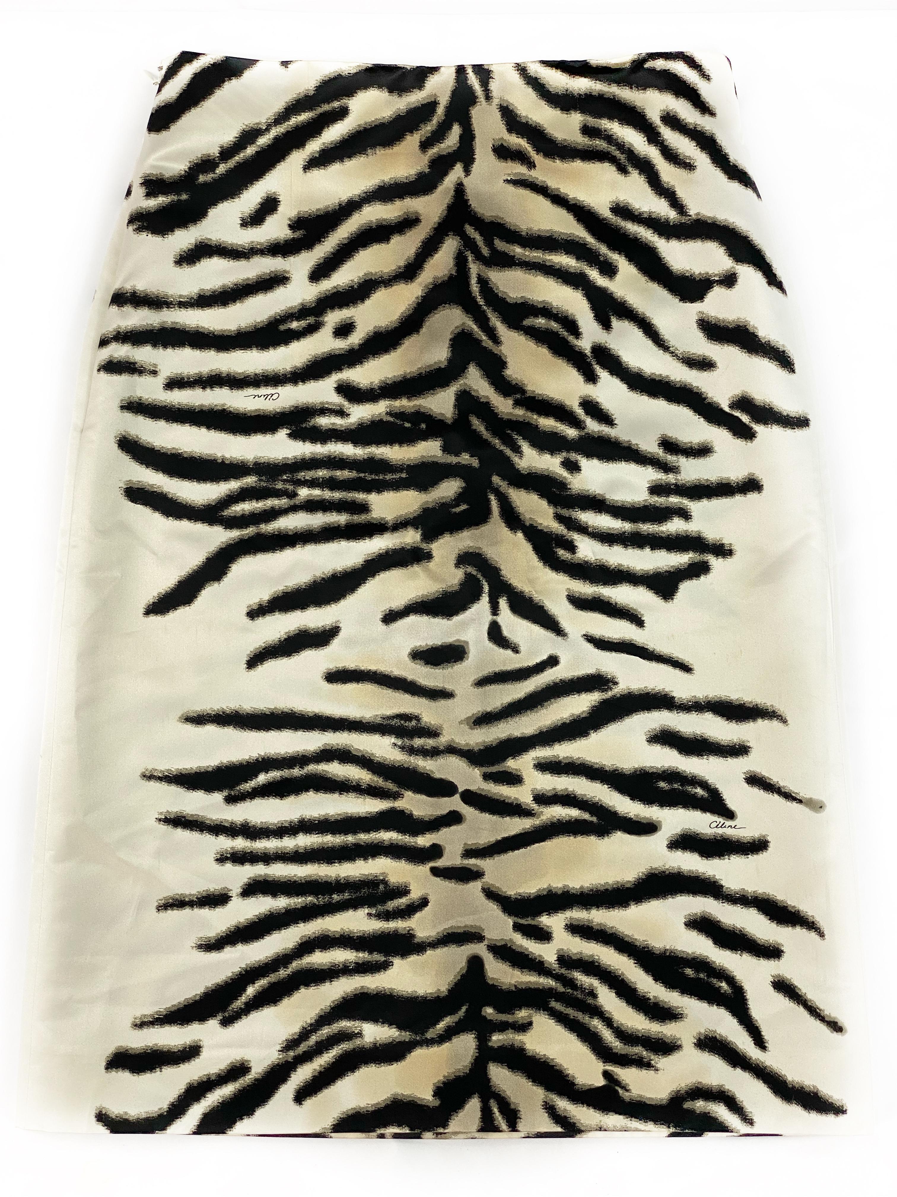 White Celine Ivory and Black Silk Pencil Skirt Size 38