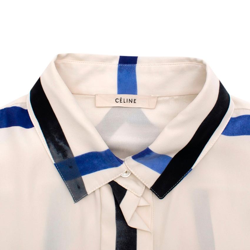 Celine Ivory & Blue Checked Silk Shirt - Size US 6 In New Condition In London, GB