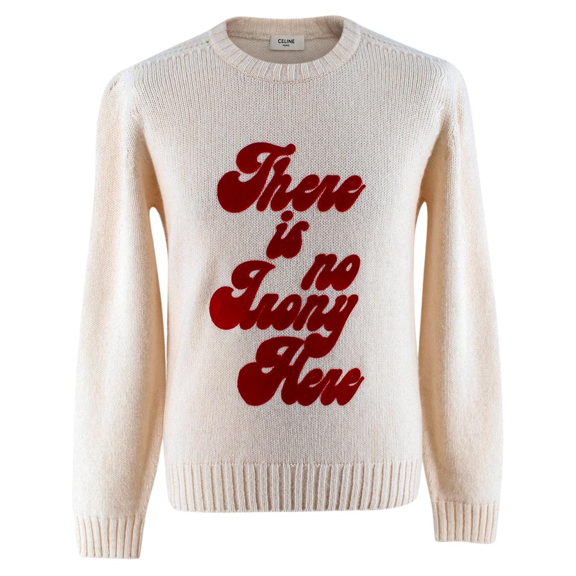 Celine Ivory Knitted Wool Sweatshirt with Red Velvet Print - Small  For Sale