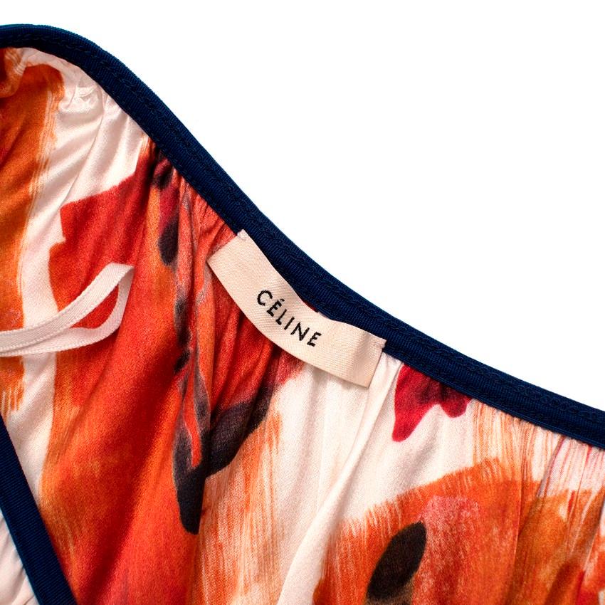 White Celine Ivory & Orange Brushstroke Mulberry Silk Plisse Midi Skirt - US 4 For Sale