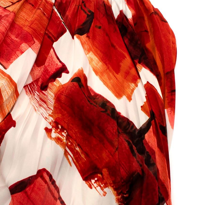 Women's Celine Ivory & Orange Brushstroke Mulberry Silk Plisse Midi Skirt - US 4 For Sale