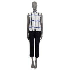 CELINE ivory white silk CHECK SLEEVELESS Blouse Button Up Shirt 38 S