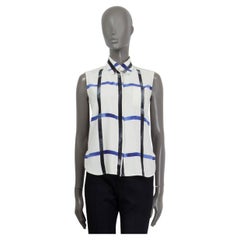 CELINE ivory white silk CHECK SLEEVELESS Blouse Button Up Shirt 38 S