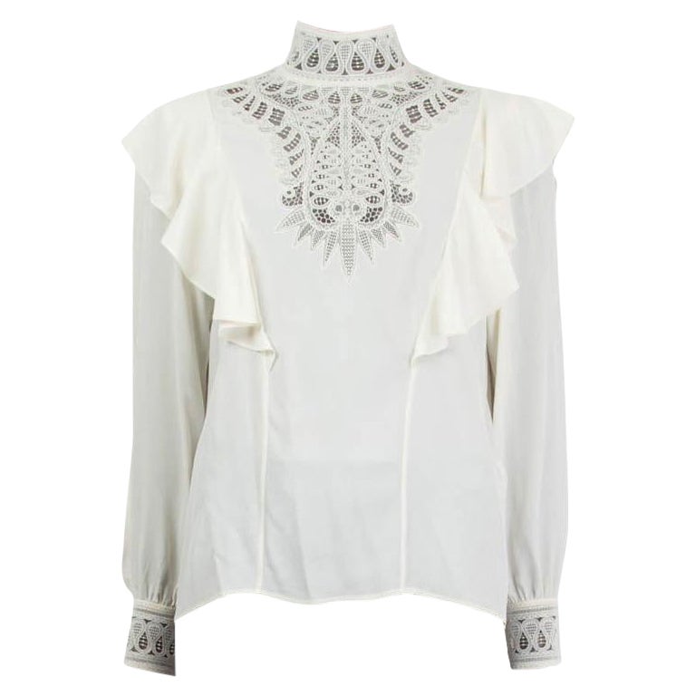 CELINE elfenbeinweißes VICTORIAN BRODERIE ANGLAISE Blusenhemd 38 S