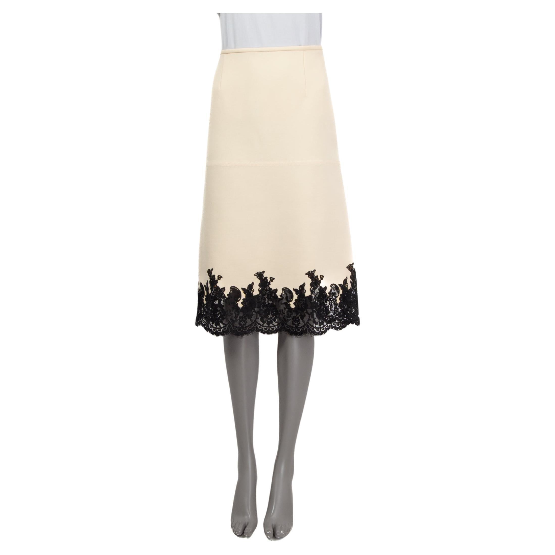 CELINE ivory wool 2016 LACE TRIM A-Line Skirt S For Sale