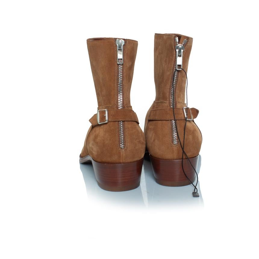 Celine, bottes à boucle en daim Jacno en cognac en vente 1