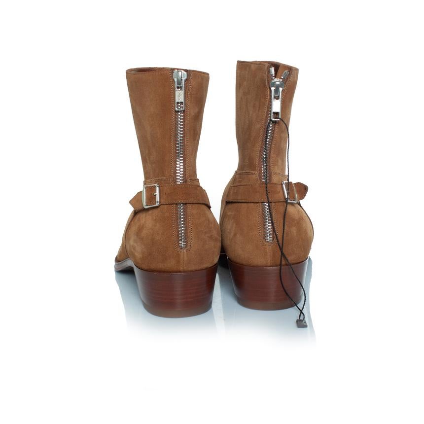 Celine, bottes à boucle en daim Jacno en cognac en vente 2