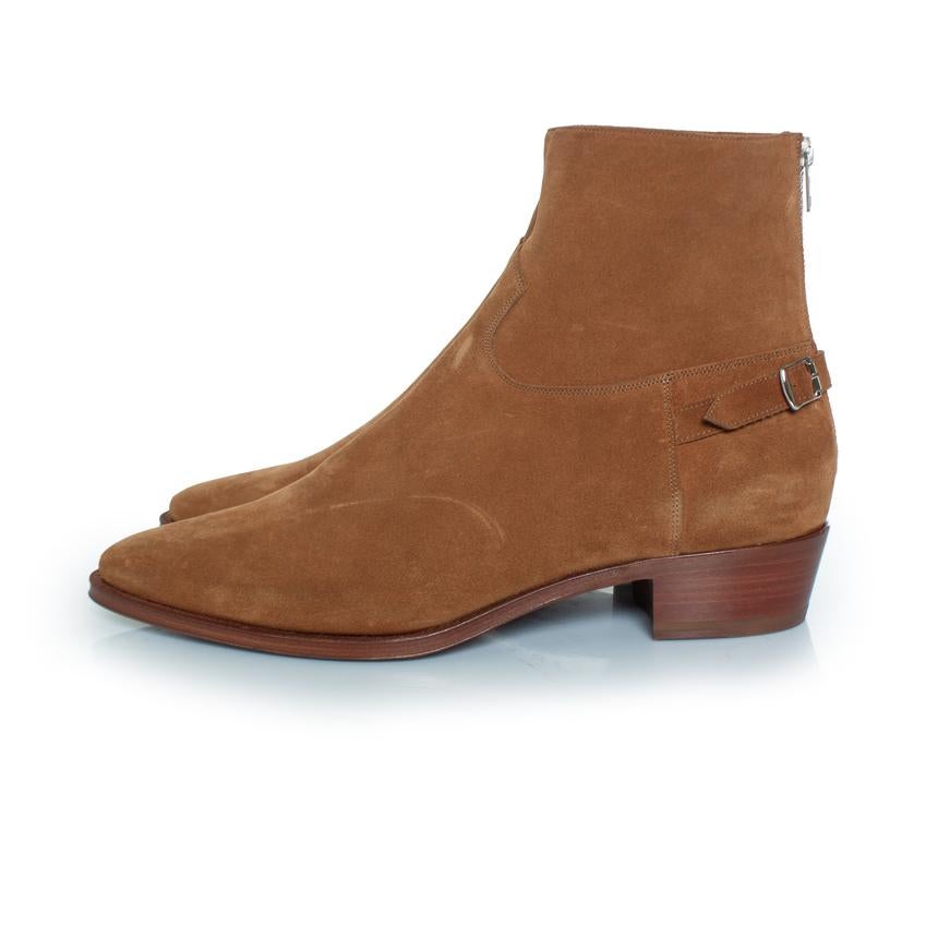 Celine, bottes à boucle en daim Jacno en cognac en vente 3