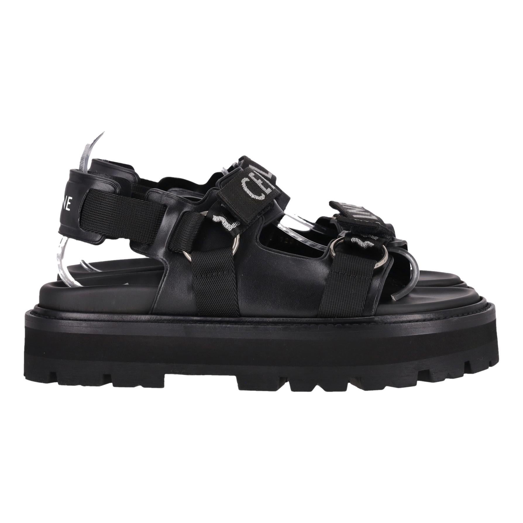 Sandalias Billie de jacquard y piel de becerro Celine Negro en venta