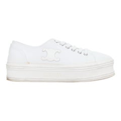 CELINE Jane Low in pelle canvas bianco ottico triomphe logo platform sneakers EU35