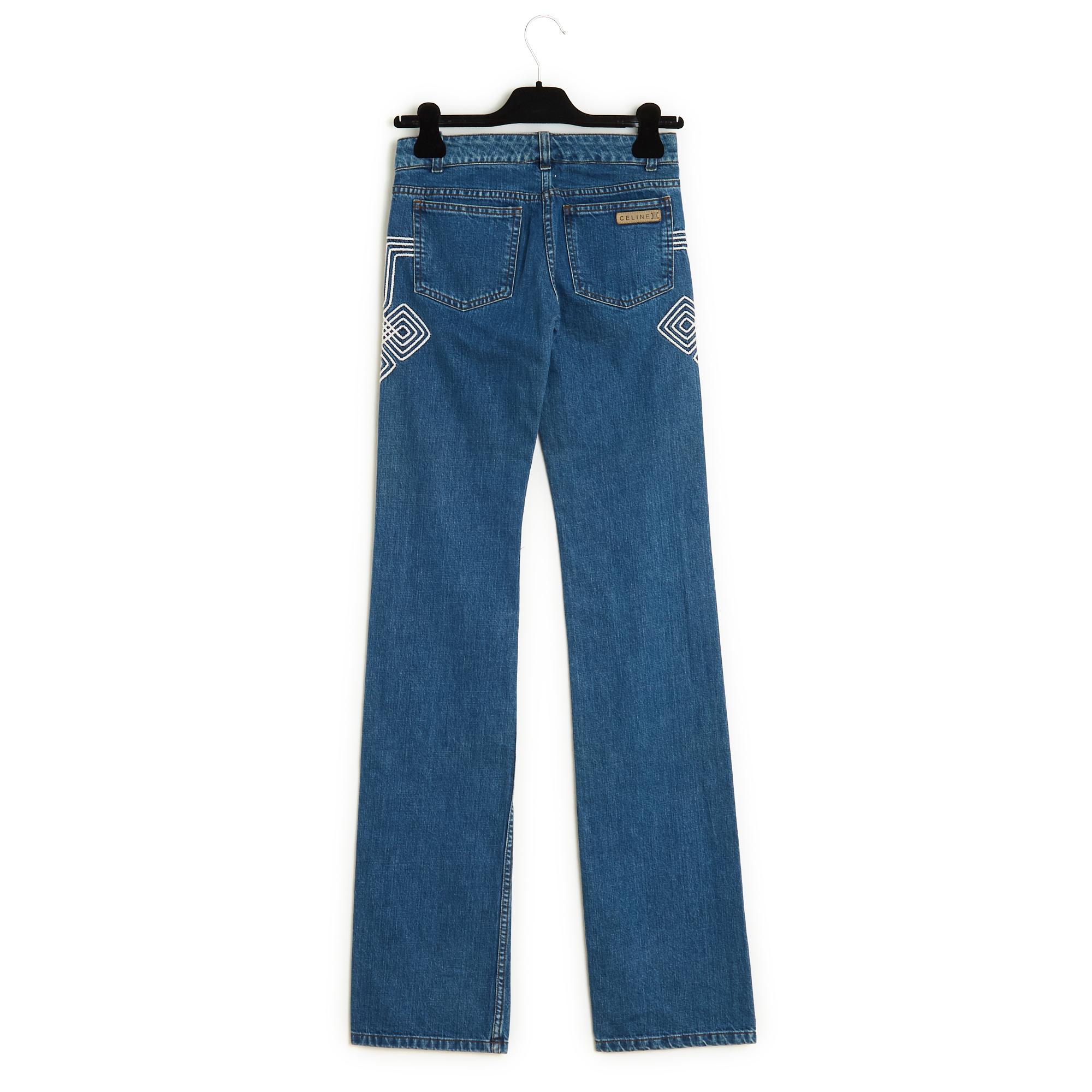 Women's Celine Jean FR32 Embroided Flare Denim Pants UK4 US2