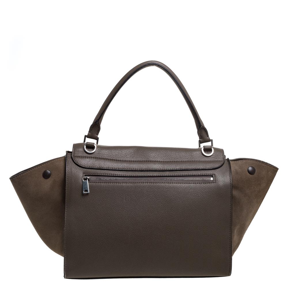 Women's Celine Khaki Beige Leather and Suede Medium Trapeze Bag