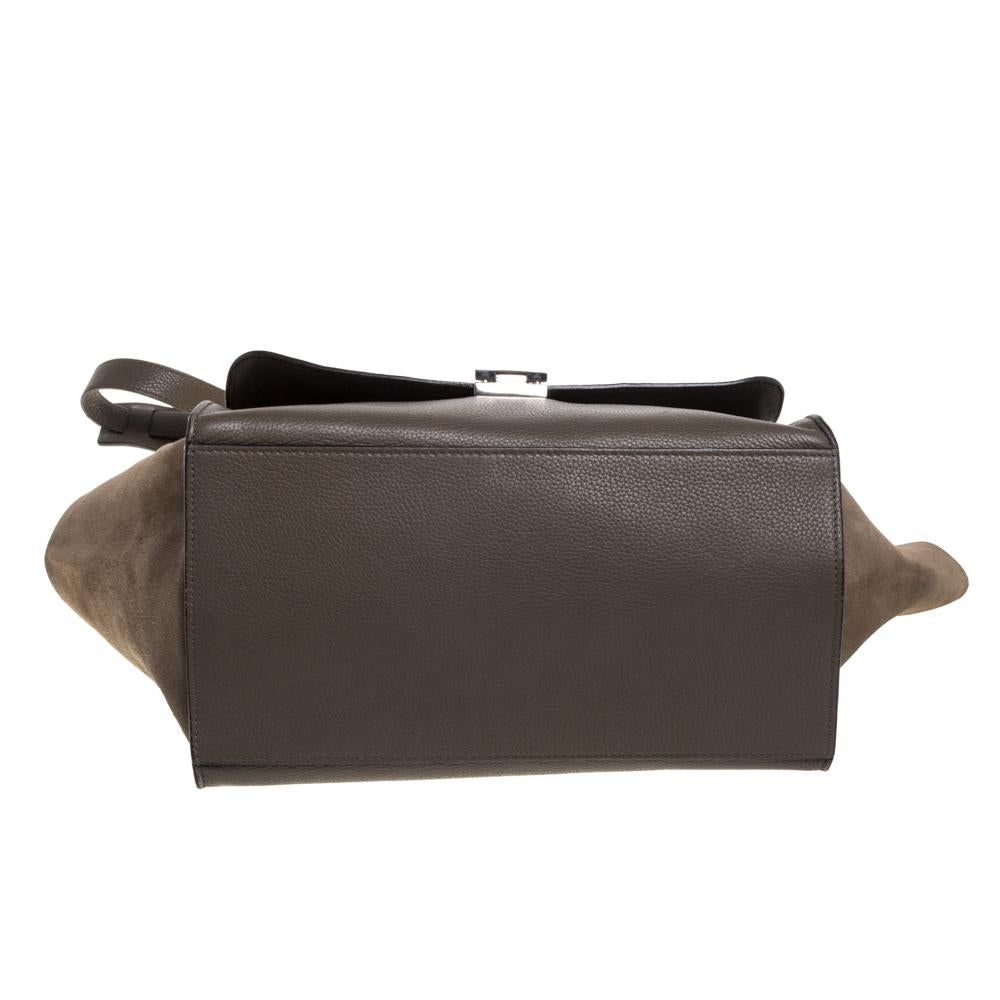 Celine Khaki Beige Leather and Suede Medium Trapeze Bag 1