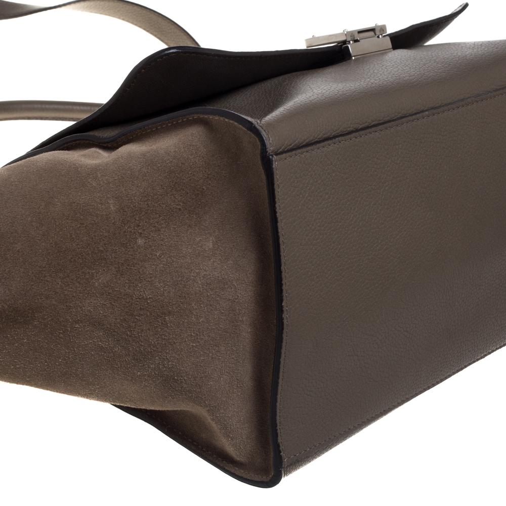 Celine Khaki Beige Leather and Suede Medium Trapeze Bag 2
