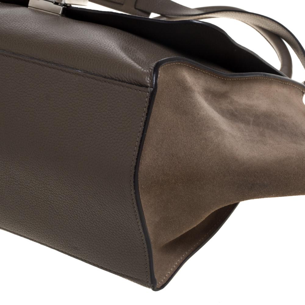 Celine Khaki Beige Leather and Suede Medium Trapeze Bag 4
