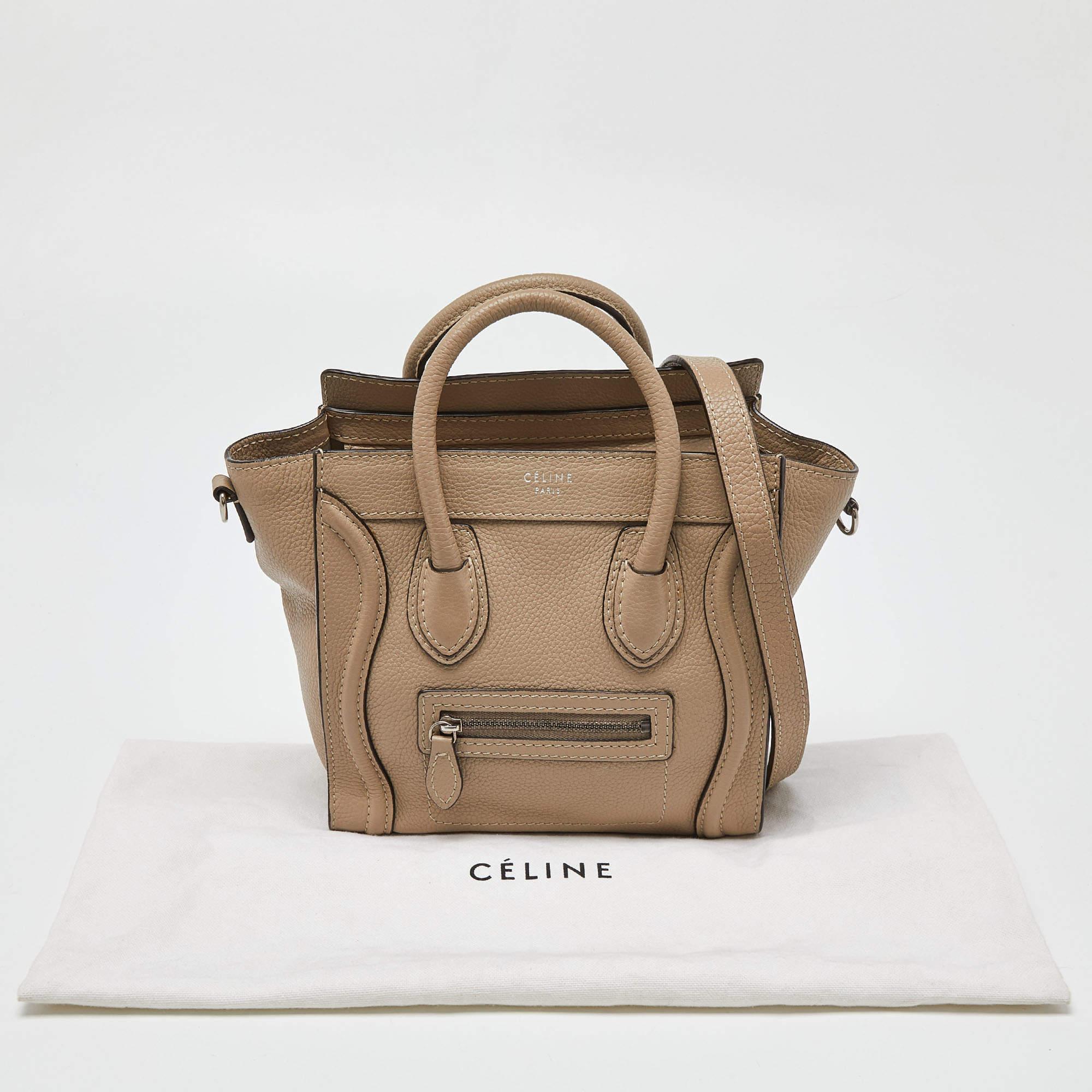 Celine Khaki Beige Leather Nano Luggage Tote 6