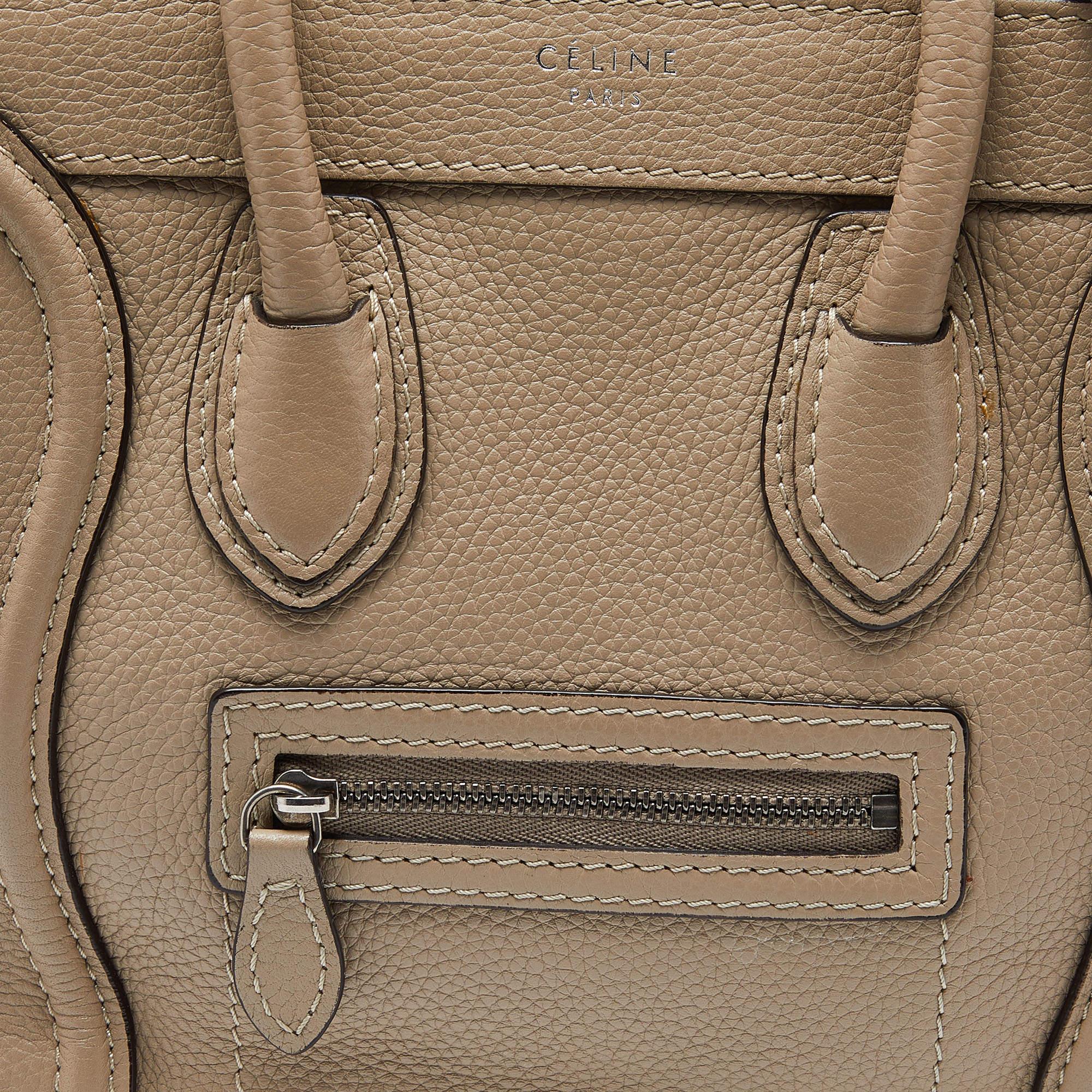 Women's Celine Khaki Beige Leather Nano Luggage Tote