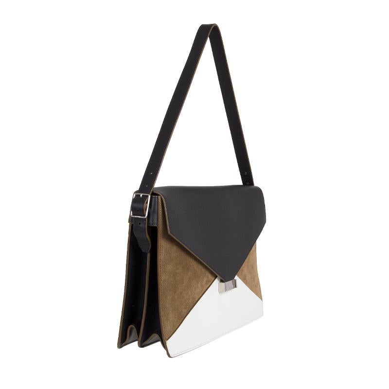 Black CELINE khaki black white leather & suede DIAMOND Shoulder Bag