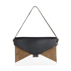 CELINE khaki black white leather & suede DIAMOND Shoulder Bag