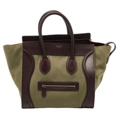 Celine Khaki Green/Brown Canvas and Leather Mini Luggage Tote