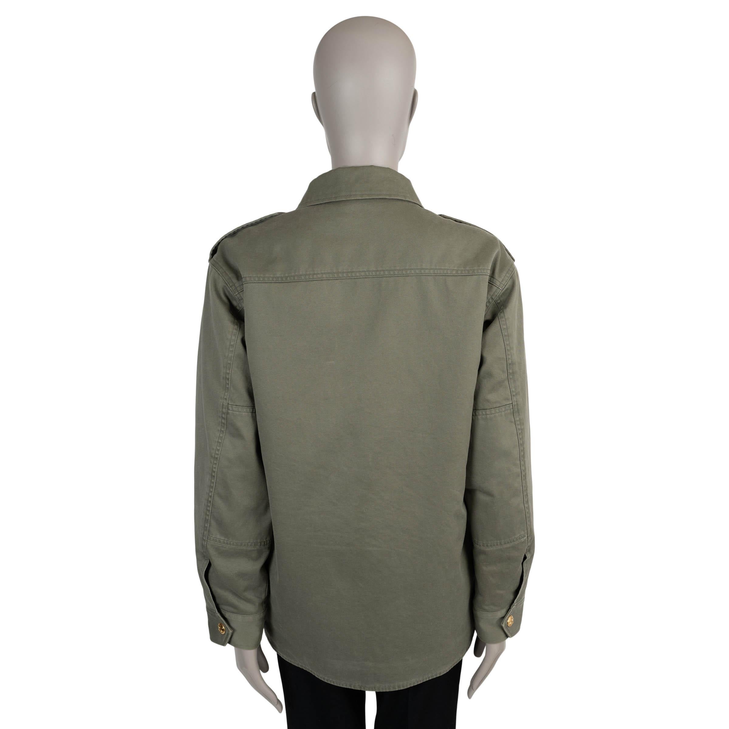 Beige CELINE Giacca SHERPA foderata in cotone verde cachi 36 XS in vendita