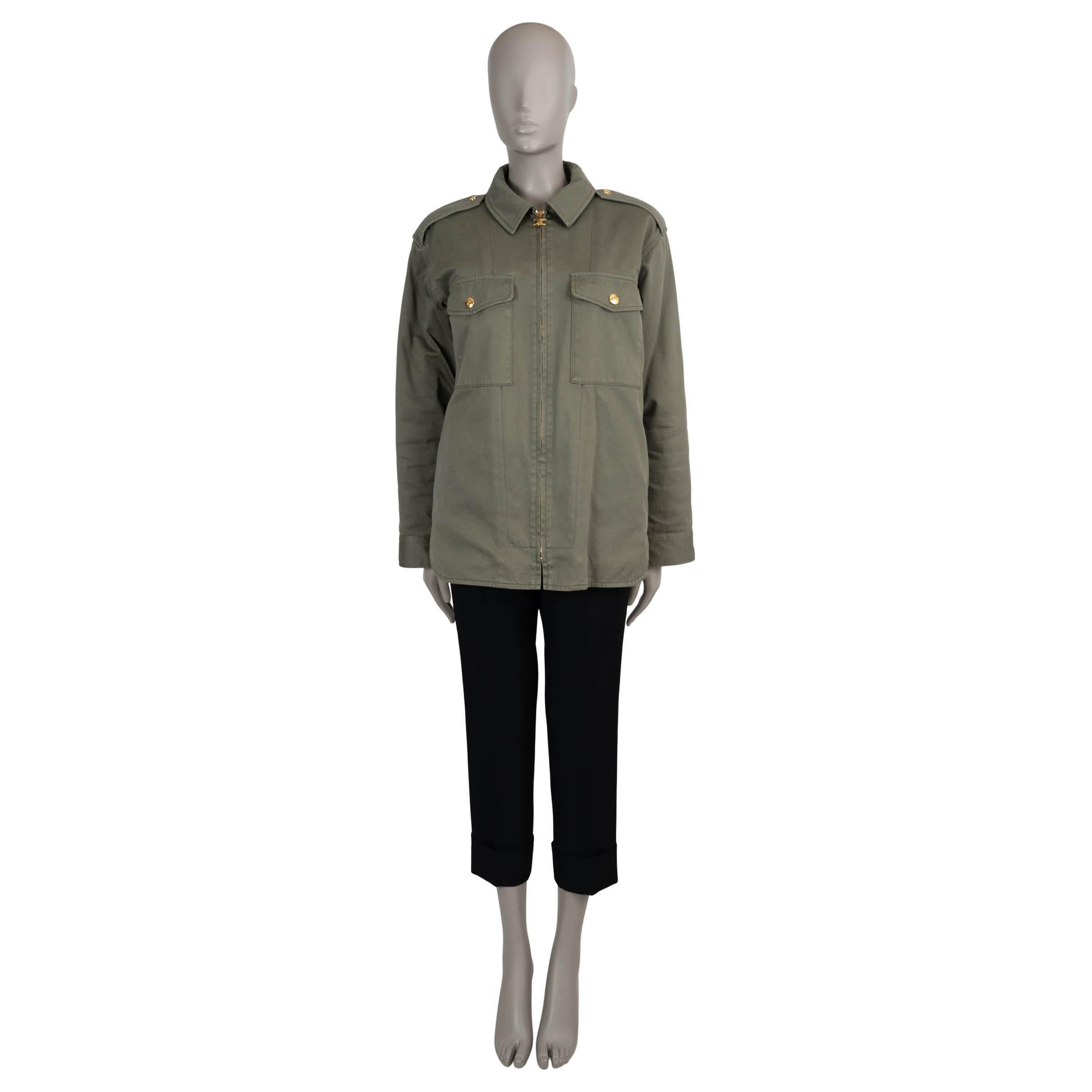 CELINE Giacca SHERPA foderata in cotone verde cachi 36 XS In condizioni ottime in vendita a Zürich, CH