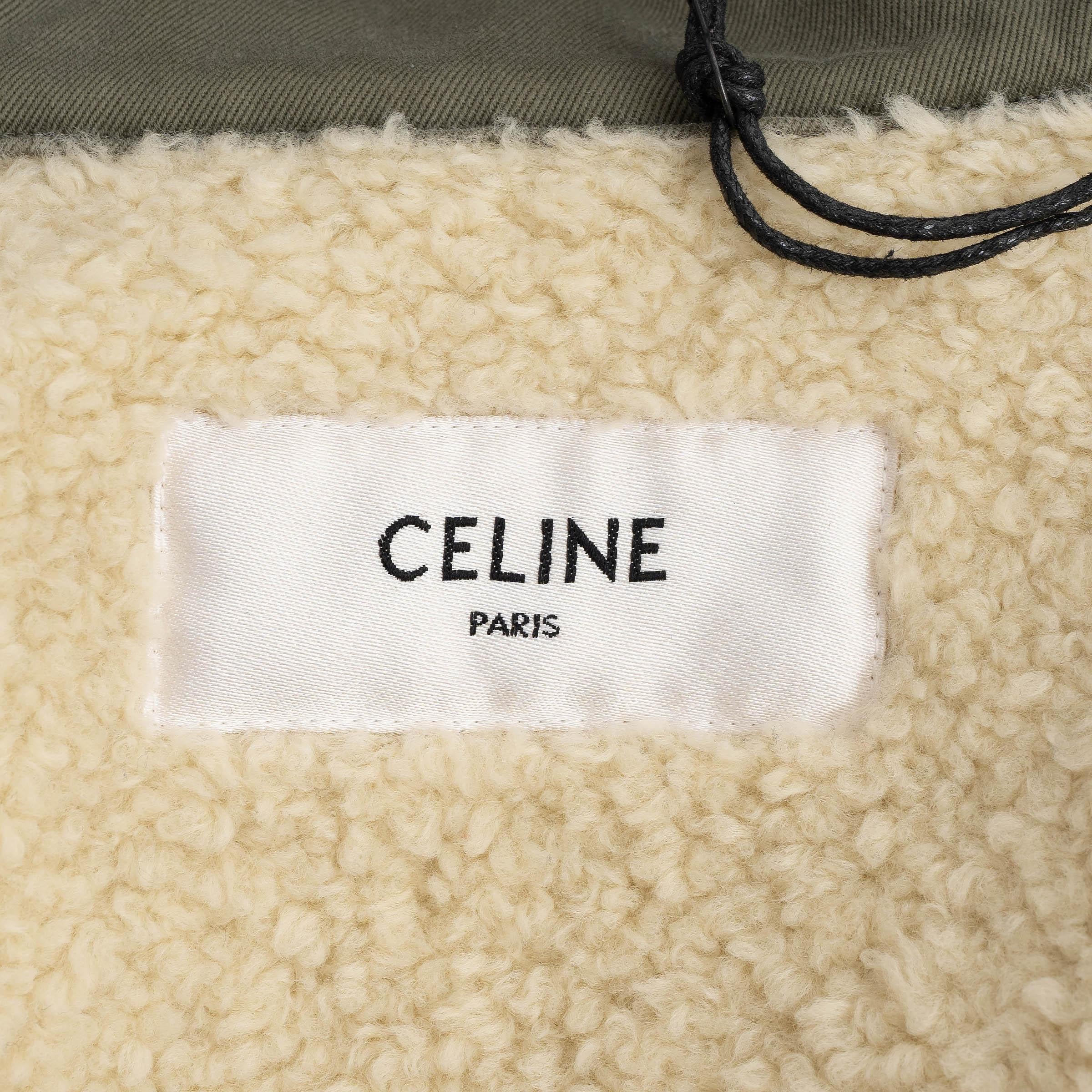 CELINE Giacca SHERPA foderata in cotone verde cachi 36 XS in vendita 1