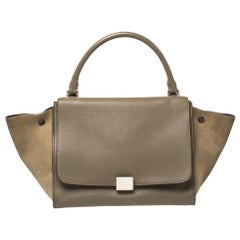 Celine Khaki Green Leather and Suede Medium Trapeze Bag