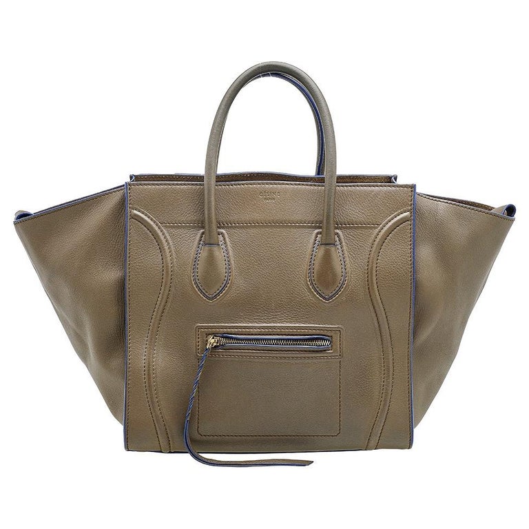 Celine Khaki Grey Leather Medium Phantom Luggage Tote For Sale at 1stDibs